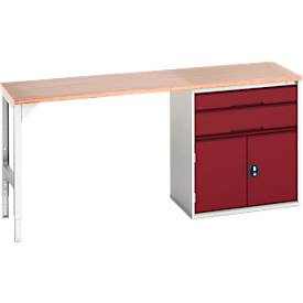 Unterbauwerkbank Bott verso, Multiplex-Platte, 2 Schubladen, 1 Tür, 1 Ablageboden, B 2000 x T 600 x H 930 mm, Lichtgrau / Purpurrot