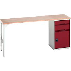Unterbauwerkbank Bott verso, Multiplex-Platte, 2 Schubladen, 1 Tür, 1 Ablageboden, B 2000 x T 600 x H 930 mm, Lichtgrau / Purpurrot