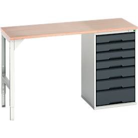 Unterbauwerkbank Bott verso, Multiplex-Platte, 7 Schubladen, B 1500 x T 600 x H 930 mm, Lichtgrau / Anthrazitgrau