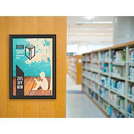 Update Display EasyFix-Klapprahmen, DIN A4, 25 mm Profil, Gehrung, selbstklebend, Wandmontage, tiefschwarz RAL 9005