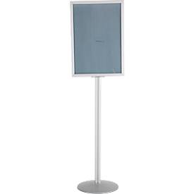 Update Display Infoständer, doppelseitig, Stahl-Fußplatte, ovales Zentralprofil, DIN A1 Hochformat, silber