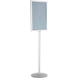 Update Display Infoständer, doppelseitig, Stahl-Fußplatte, ovales Zentralprofil, DIN A1 Hochformat, silber