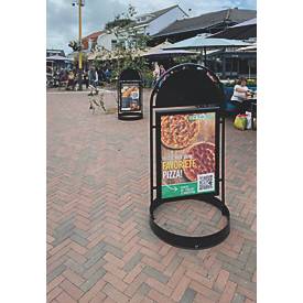 Update Display Kundenstopper Wheel, 500 x 700 mm, wasserfest, 35 mm Klapprahmen, Logofläche, mit Laufrollen, schwarz RAL 9005