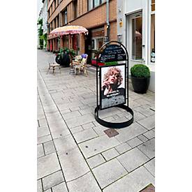 Update Display Kundenstopper Wheel, 500 x 700 mm, wasserfest, 35 mm Klapprahmen, Logofläche, mit Laufrollen, schwarz RAL 9005