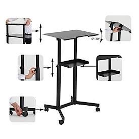 Update Display mobiles Stehpult BLACK, höhenverstellbar, neigbares Pult, 1 Fachboden, mit Laufrollen, schwarz