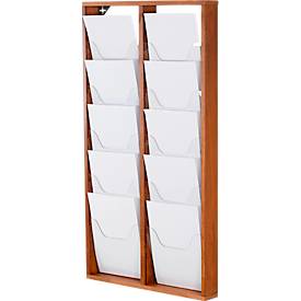 Update Display Prospektständer WoodMagazine, Wandversion, einseitig, Holz und Acrylglas, Buche, 10 Fächer je DIN A4