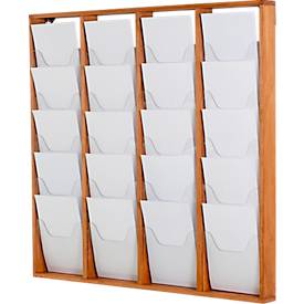 Update Display Prospektständer WoodMagazine, Wandversion, einseitig, Holz und Acrylglas, Buche, 20 Fächer je DIN A4