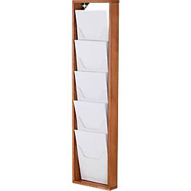 Update Display Prospektständer WoodMagazine, Wandversion, einseitig, Holz und Acrylglas, Buche, 5 Fächer je DIN A4