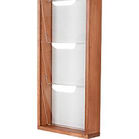 Update Display Prospektständer WoodMagazine, Wandversion, einseitig, Holz und Acrylglas, Buche, 5 Fächer je DIN A4