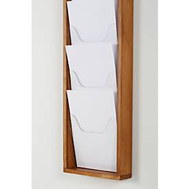 Update Display Prospektständer WoodMagazine, Wandversion, einseitig, Holz und Acrylglas, Buche, 5 Fächer je DIN A4
