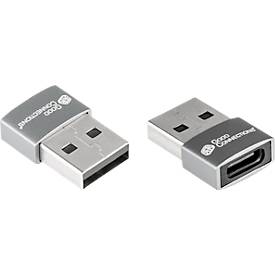 USB 2.0 Adapter Good Connections, USB-A an USB-C Buchse, Leistung 60 W, bis 480 Mbit/s, Aluminium, grau