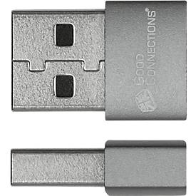 USB 2.0 Adapter Good Connections, USB-A an USB-C Buchse, Leistung 60 W, bis 480 Mbit/s, Aluminium, grau