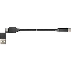 USB 2.0 Lade/-Datenkabel Good Connections PYTHON® Serie, 2-in-1, USB-A + USB-C an USB-C, Leistung 60 W, bis 480 Mbit/s, Textilmantel, Länge 1 m, schwarz