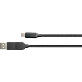 USB 2.0 Lade/-Datenkabel Good Connections PYTHON® Serie, 2-in-1, USB-A + USB-C an USB-C, Leistung 60 W, bis 480 Mbit/s, Textilmantel, Länge 1 m, schwarz