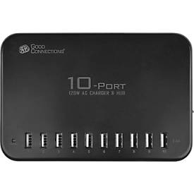 USB-Desktop-Schnellladestation Good Connections, 10er-Port mit 10 x USB-A, Leistung 120 W, schwarz