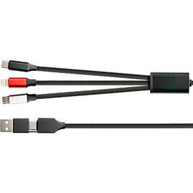 USB Ladekabel Good Connections PYTHON® Serie, 6-in-1, USB-A + USB-C an USB-C/USB Micro B/Lightning, 3 A, Textilmantel, Länge 1,2 m, schwarz