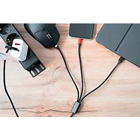 USB Ladekabel Good Connections PYTHON® Serie, 6-in-1, USB-A + USB-C an USB-C/USB Micro B/Lightning, 3 A, Textilmantel, Länge 1,2 m, schwarz
