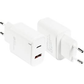 USB-Schnellladegerät Good Connections, 2er-Port mit 1 x USB-A + 1 x USB-C, Leistung 20 W, weiß