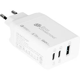 USB-Schnellladegerät Good Connections, mit GaN-Technologie, 3er-Port mit 2 x USB-C + 1 x USB-A, Leistung 65 W, weiß