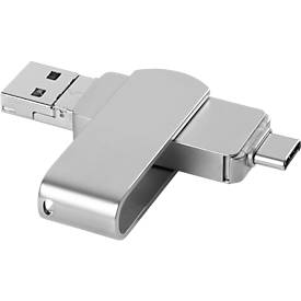USB-Stick 3.0 4-in-1 OTG, USB-Typ-B, USB-Typ-C, Micro-USB und Lightning, Aluminium, silber, 32 GB