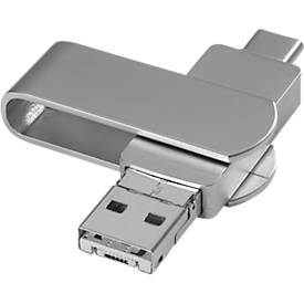 USB-Stick 3.0 4-in-1 OTG, USB-Typ-B, USB-Typ-C, Micro-USB und Lightning, Aluminium, silber, 64 GB