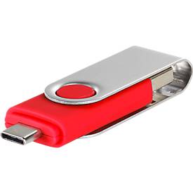 USB-Stick C5, mit 1 x USB 3.0 & 1 x USB Typ-C, bis zu 4,8 GB/s, duplexfähig, Speicherkapazität 16 GB, rot