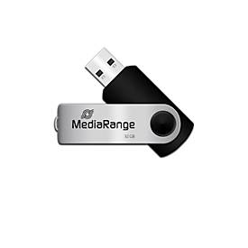 USB Stick MediaRange Serie MR, 32 GB, USB 2.0, Drehkappengehäuse, B 11 x T 11 x H 56 mm, schwarz-silber