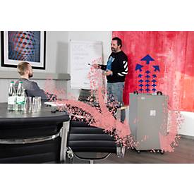 UVC Luftreiniger Flatlift Größe L, Leistung 116 W, bis 1450 m³/h, für Raumgrößen bis 150 m², bis 8000 h, Rollen, Edelstahl, B 490 x T 490 x H 860 mm