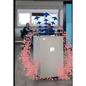 UVC Luftreiniger Flatlift Größe L, Leistung 116 W, bis 1450 m³/h, für Raumgrößen bis 150 m², bis 8000 h, Rollen, Edelstahl, B 490 x T 490 x H 860 mm