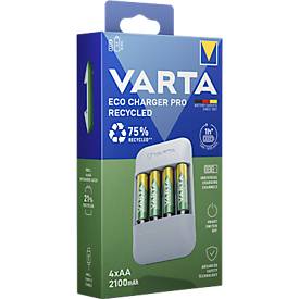 VARTA Akku Ladegerät Eco Charger Pro Recycled, aus 75% Recyclingmaterial, inkl. USB-Typ-C Ladekabel und 4x AA 2100 mAh NiMH-Akkus