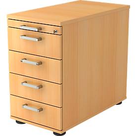 Vast ladeblok TARVIS, 1 materiaallade, afsluitbaar, 4 schuifladen, B 428 x D 800 x H 720-760 mm, beukenpatroon