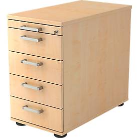 Vast ladeblok TARVIS, 1 materiaallade, afsluitbaar, 4 schuifladen, B 428 x D 800 x H 720-760 mm, esdoornpatroon