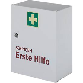 Verbandschrank HEIDELBERG, Stahlblech, Sicherheitsschloss, B 362 x T 140 x H 302 mm, Inhalt nach DIN 13157, weiß