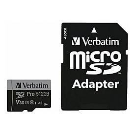 Verbatim PRO U3 - Flash-Speicherkarte (microSDXC-an-SD-Adapter inbegriffen) - 512 GB - A2 / UHS-I U3 / Class10 - microSD