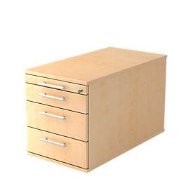 verrijdbaar ladeblok, 3 schuifladen, 1 materiaallade, B 428 x D 800 x H 512 mm, esdoorn