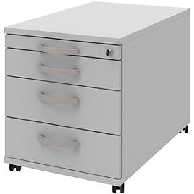 Verrijdbaar ladeblok BARI, materiaallade, 3 schuifladen, afsluitbaar, B 432 x D 800 x H 538 mm lichtgrijs