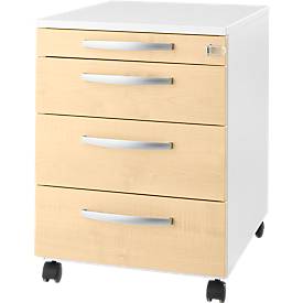 Schäfer Shop Select Verrijdbaar ladeblok LOGIN - 3 laden en 1 materiaallade - B 432 x D 580 x H 595 mm - centrale vergrendeling - wit/ahorn decor - ons merk 