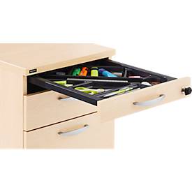 Verrijdbaar ladeblok NEVADA, 1 materiaallade , 1 lade en 1 lade voor hangmappen, B 430 x D 600 x H 600 mm, ahorn-decor