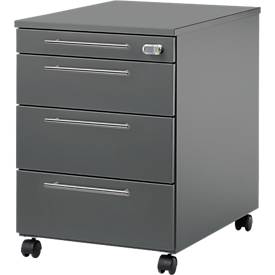 Verrijdbaar ladeblok Start Off 1233 - 4 laden - B 432 x D 580 x D 580 x H 595 mm – grafiet – ons merk Schäfer Shop Select