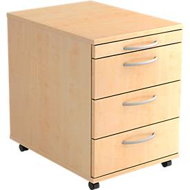 Verrijdbaar ladeblok TARA, 3 schuifladen en 1 materiaallade, B 428 x D 580 x H 590 mm, , esdoorn-decor