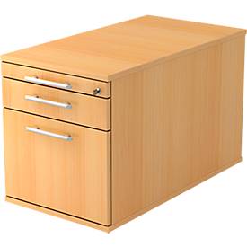 Verrijdbaar ladeblok ULM, 1 materiaallade, 1 schuiflade, hangmappenlade, B 428 x D 800 x H 512 mm, beuken