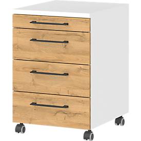 Verrijdbaar onderstel Profi 2.0, 3 laden, 1 lade voor keukengerei, B 420 x D 490 x H 610 mm, Eiken kleinzoon/wit