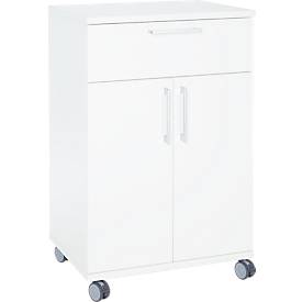 Verrijdbare cateringkast met draaideuren, B 650 x D 480 x H 1000 mm, wit