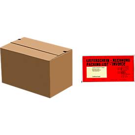 Versandkartons, Automatikboden, wiederverschließbar, bis 20 kg, L 270 x B 140 x H 130 mm, 50 Stück + 250 Lieferscheintaschen, DIN lang, PCR-Polyethylen