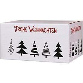 Versandkartons, mit Motiv „Tannenbaumallee“, bis 30 kg, Außenmaße 306 x 221 x 150 mm, Feinwellpappe, weiß-braun, 20 Stüc