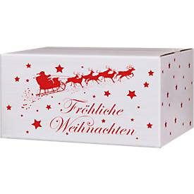 Versandkartons, mit Motiv „Weihnachtsschlitten“, bis 30 kg, Außenmaße 306 x 221 x 150 mm, Feinwellpappe, weiß-braun, 20 