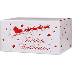 Versandkartons, mit Motiv „Weihnachtsschlitten“, bis 30 kg, Außenmaße 406 x 306 x 210 mm, Feinwellpappe, weiß-braun, 20 