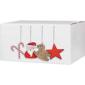 Versandkartons, mit Nikolausdesign, bis 30 kg, Außenmaße 406 x 306 x 210 mm, Feinwellpappe, weiß, 20 Stück