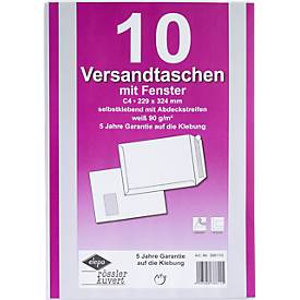 Versandtaschen Eurokuvert, DIN C4, mit/ohne Fenster, haftklebend, 10 Stück, Papier, weiß