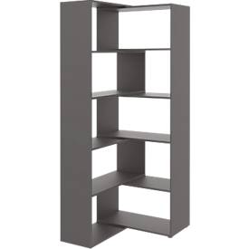 Verstelbare open kast TEMPIO, van hout, uittrekbaar, 5 OH, B 1000-1500 x D 330 x H 2130 mm, antraciet